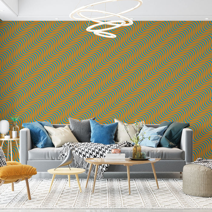 Mural Wallpaper wavy | Orange and green psychedelic pattern