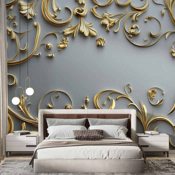 Tapeta Ornamentální | Luxusní barokní v zlaté barvě