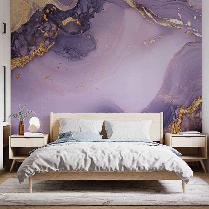Papel pintado marmolado morado y dorado | Elegancia y sofisticación