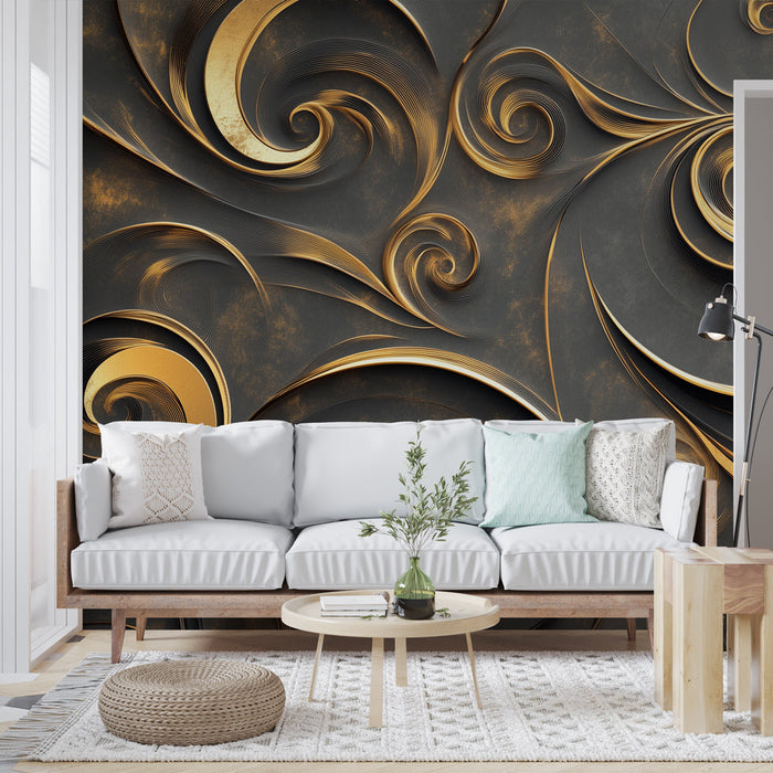 Tapeta Spirale | Zlatna elegancija na antracitnom pozadini