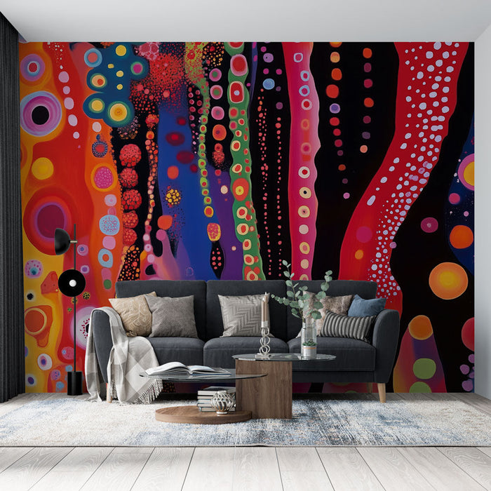 Tapeta abstraktní | Barevné kruhy a vlnité čáry