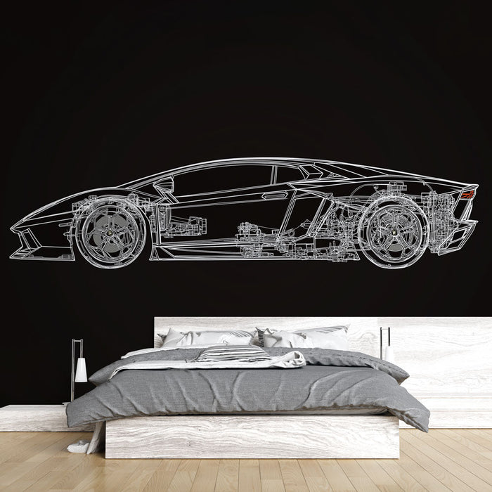 Carta da parati murale 3D | Diagramma tecnico di una supercar