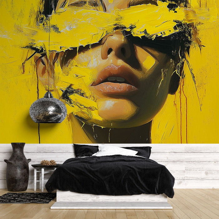 Tapeta rumena abstrakcija | Umetniški obraz s svetlo rumenimi potezami