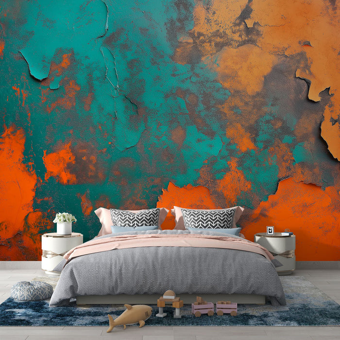 Foto Behang abstractie | Gestructureerd patroon met heldere oranje en turquoise kleuren