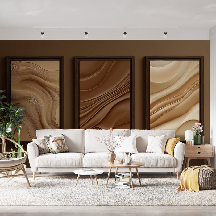 Tapetti aaltoileva abstraktio | Aaltokuvio ruskean ja beige sävyissä