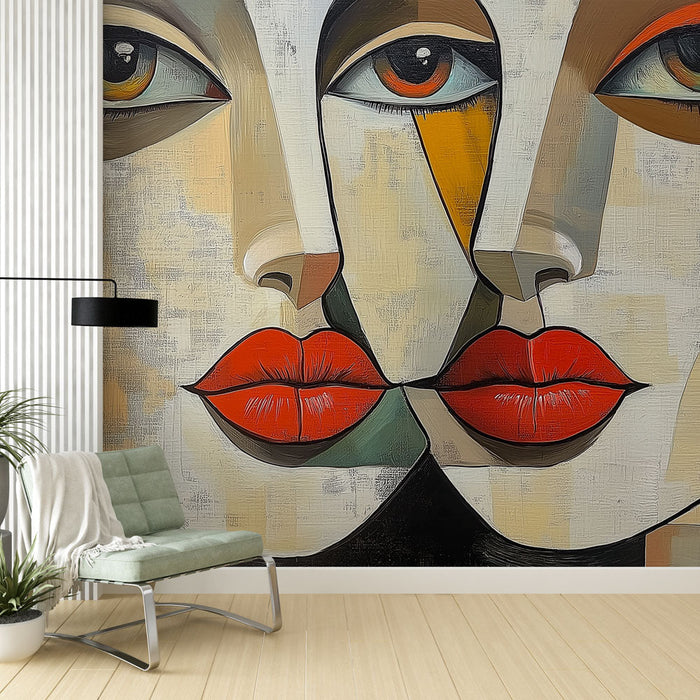 Mural Wallpaper abstraction | Artistic faces with bright colors