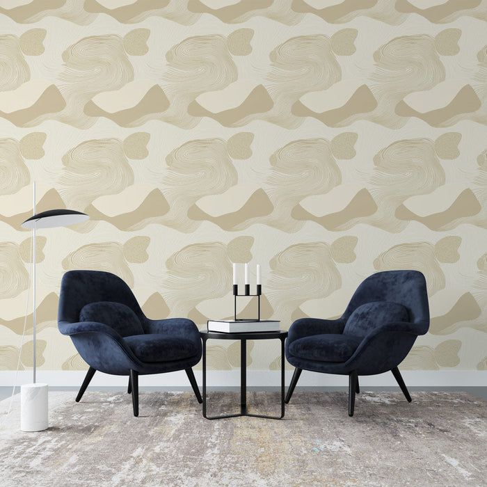 Abstrakt beige fototapet | Flydende mønstre og organiske former i bløde toner