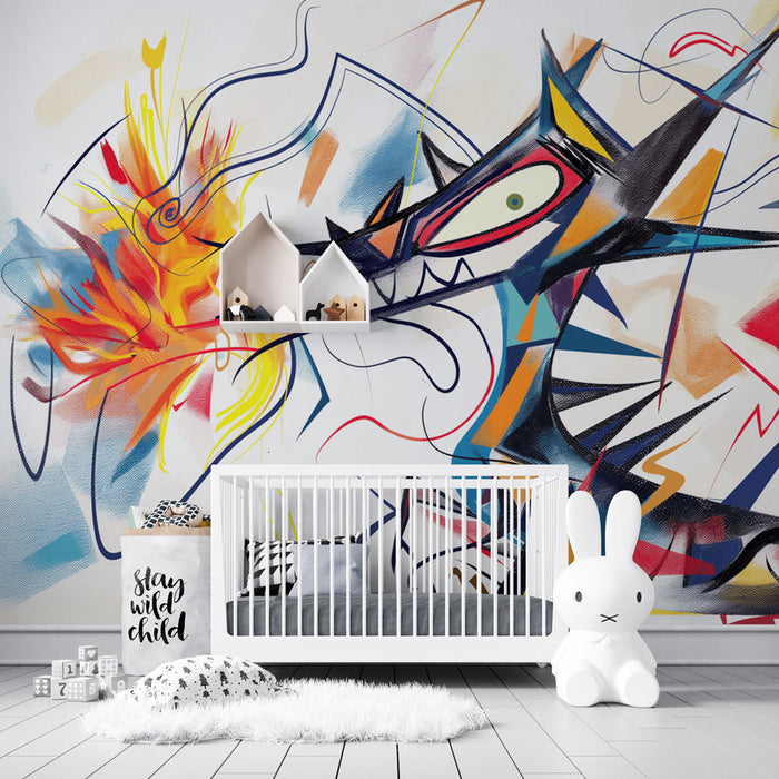 Colorful Mural Wallpaper | Fire-breathing Dragon