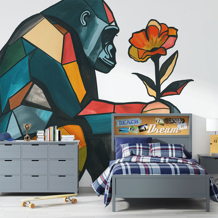 Colorful abstract Mural Wallpaper | Gorilla and flower