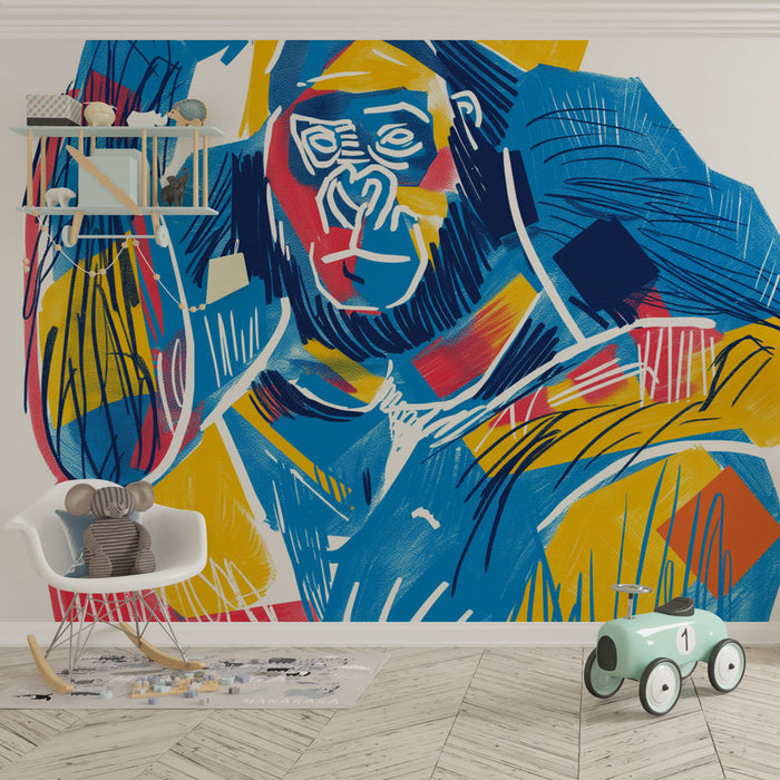 Värvikas abstraktne Mural Wallpaper | Mõtlev gorilla