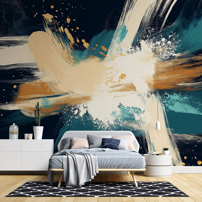 Colorful abstract mural wallpaper | Shades of blue and orange