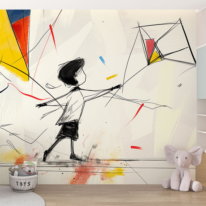 Colorful abstract Mural Wallpaper | Little boy and kite