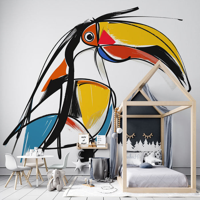 Colorful abstract Mural Wallpaper | Toucan in painting on white background