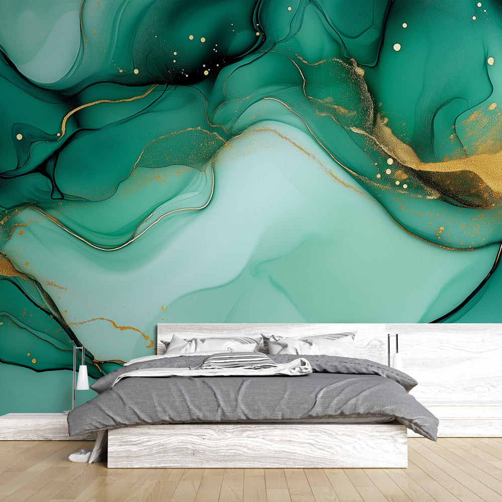Mural Wallpaper colorido abstrato | Verde esmeralda e dourado — WonderMural, image size:1000x1000