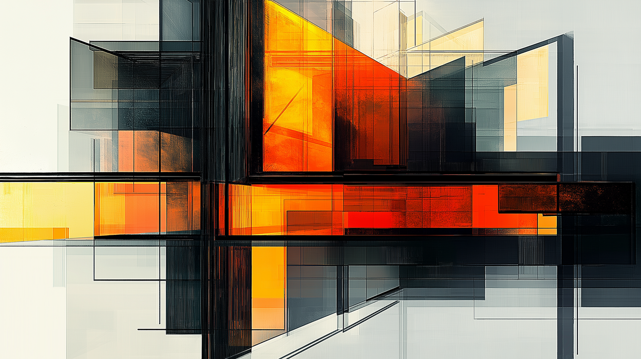 Mural Wallpaper abstract | Geometric composition in warm and contrasting tones