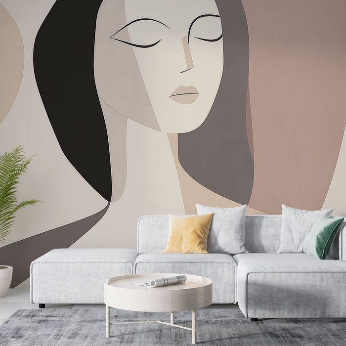 Mural Wallpaper abstract woman | Minimalist portrait with soft tones