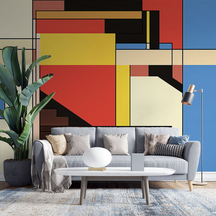 Фототапет | Цветни геометрични форми и черни линии