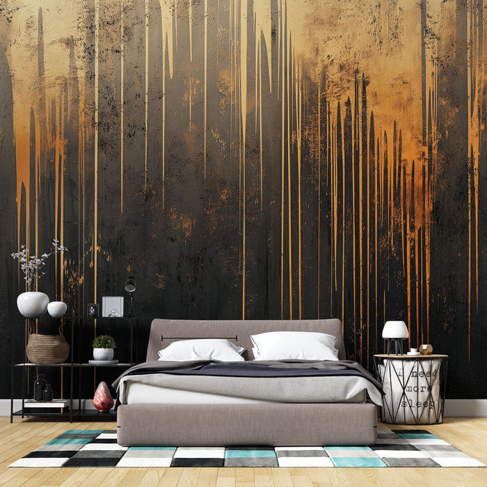 Tapete | Goldene Linien auf schwarzem und goldenem Hintergrund