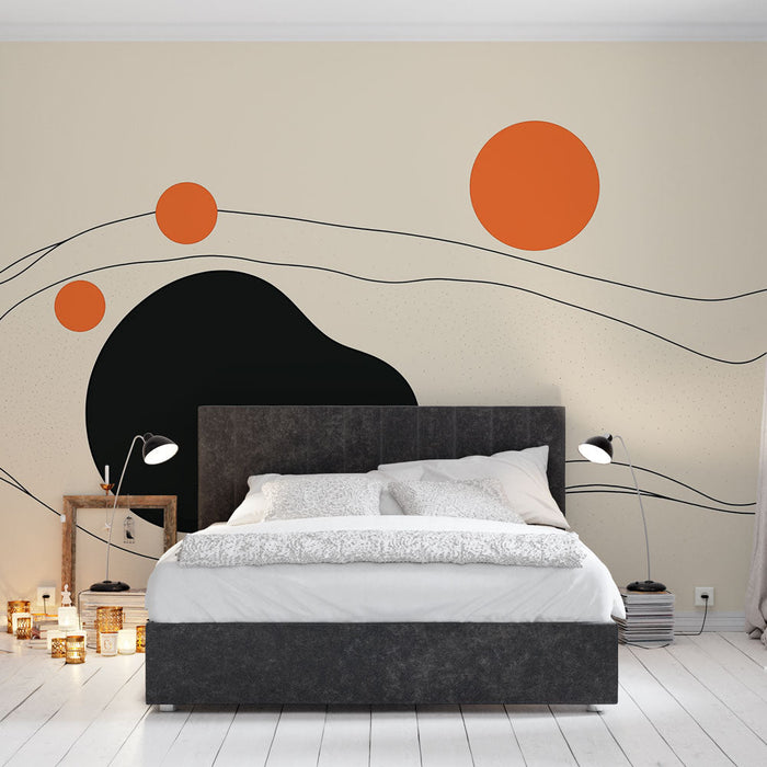 Ταπετσαρία τοίχου μινιμαλιστική αφηρημένη | Γεωμετρικός σχεδιασμός με οργανικά σχήματα και φωτεινά χρώματα