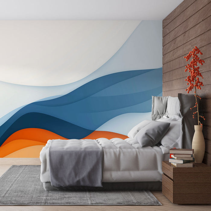 Mural Wallpaper abstract modern | Soft waves in blue and orange