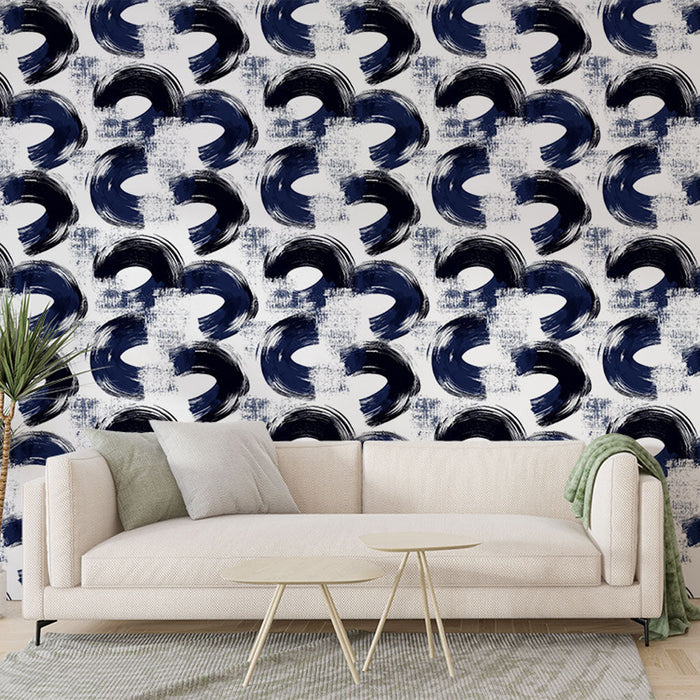 Tapet mural abstract | Model dinamic de forme ondulate în albastru și alb