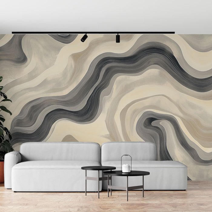 Tapetti | Virtaava kuvio beige- ja mustasävyissä