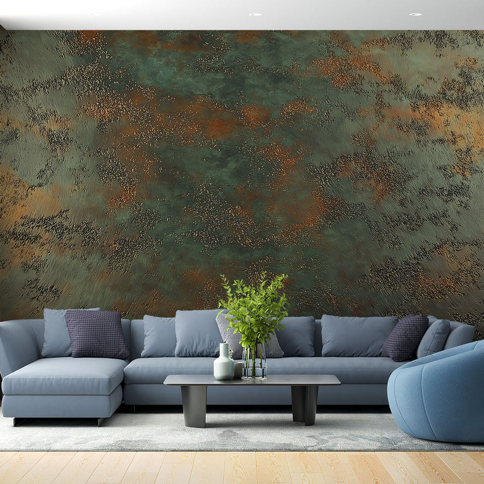 Mural Wallpaper | Textured pattern with shades of green and orange ...