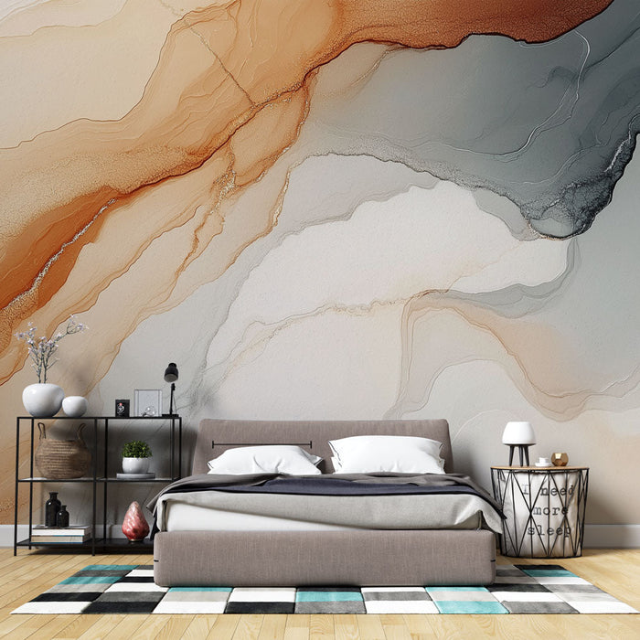 Papel pintado abstracto | Patrones fluidos en tonos terrosos y crema