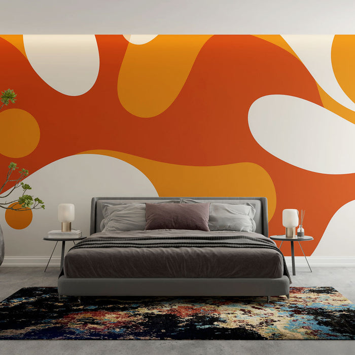 Mural Wallpaper abstract | Fluid patterns in orange and cream