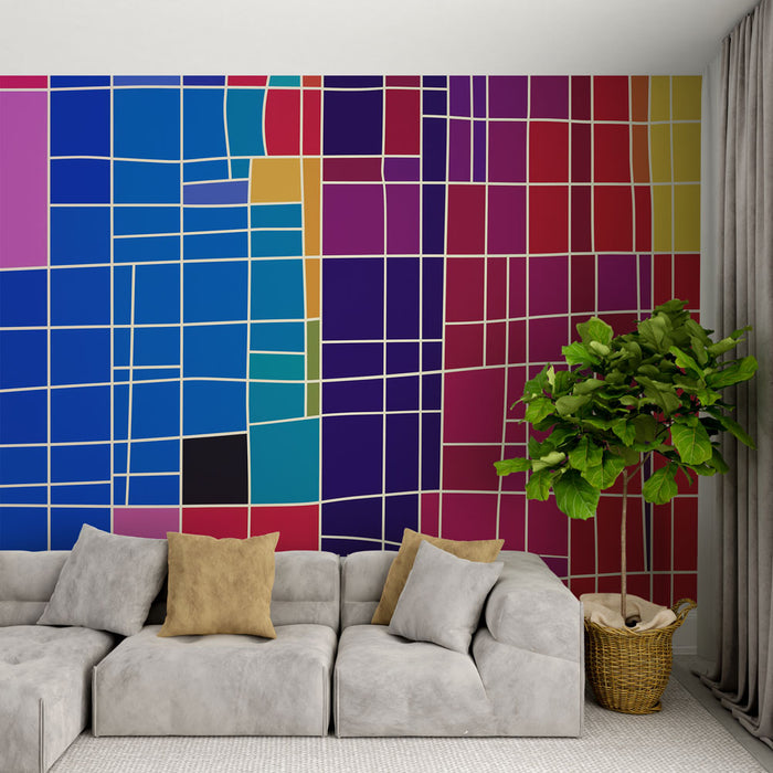 Foto Behang | Kleurrijke geometrische patronen met witte omtrekken