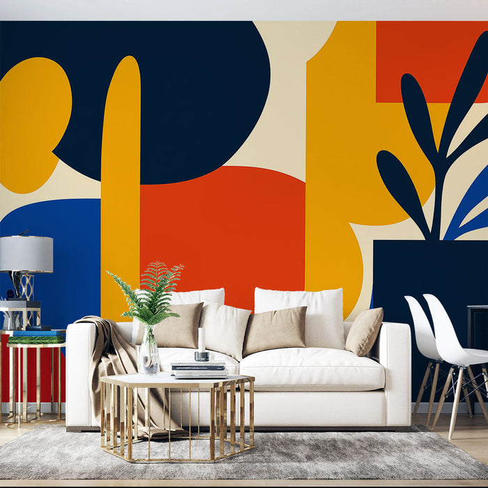 Tapetă | Modele geometrice colorate cu plante stilizate