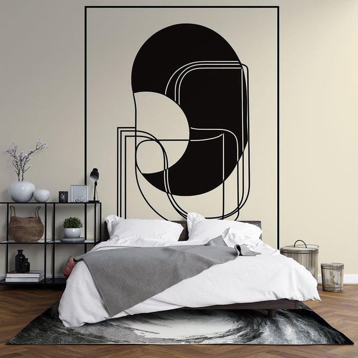 Abstrakt Tapéta | Geometriai minták fekete-fehér színekben krémszínű háttéren