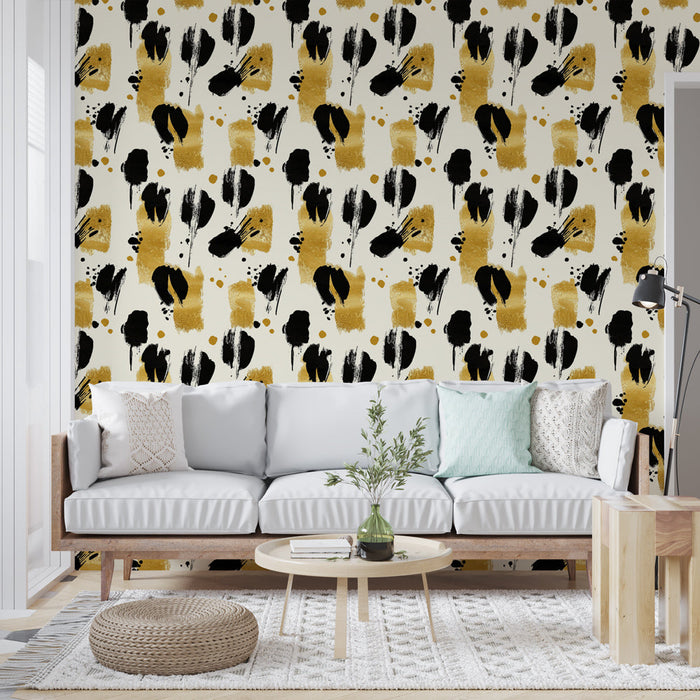 Fototapet abstrakt | Geometriske mønstre i sort og guld på en creme baggrund