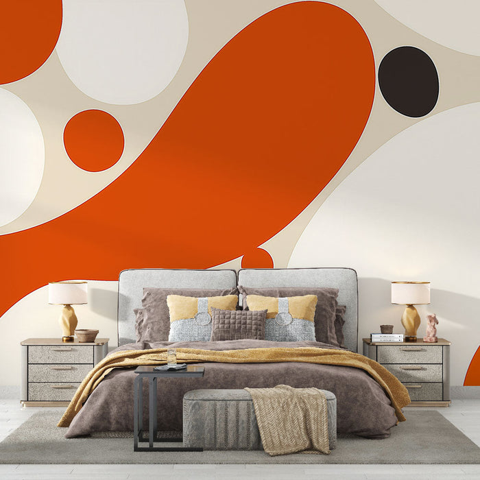 Mural Wallpaper abstract | Geometric patterns in orange and cream