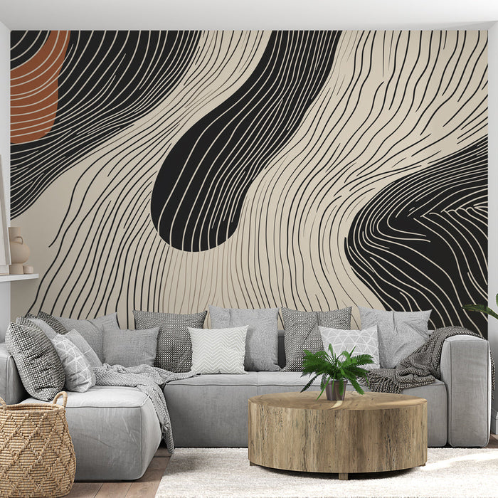 Fototapet | Lineære mønstre i sort, hvid og terracotta nuancer