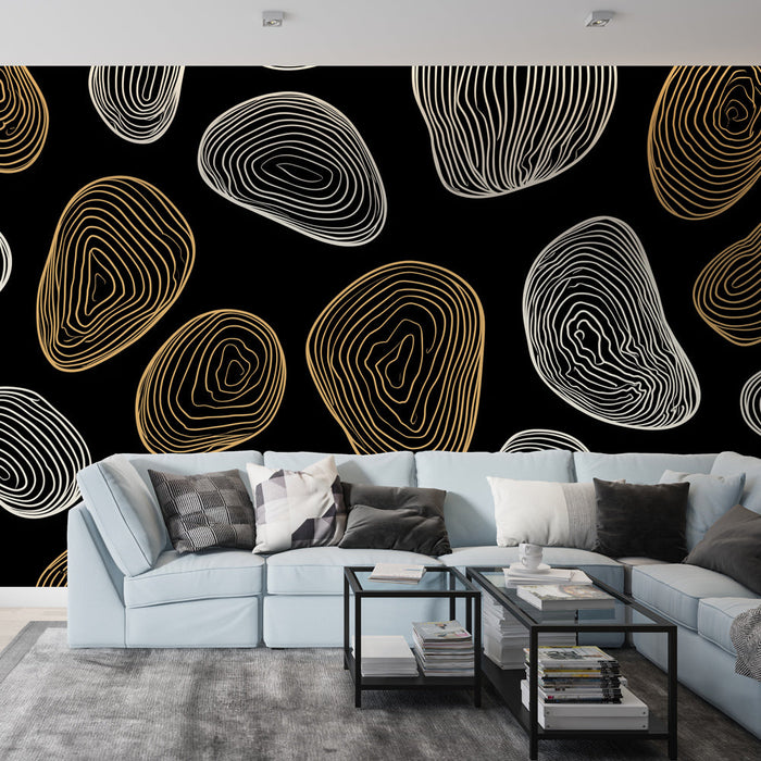 Apstraktni Tapete | Valoviti uzorci u zlatnoj i bijeloj boji na crnom pozadini