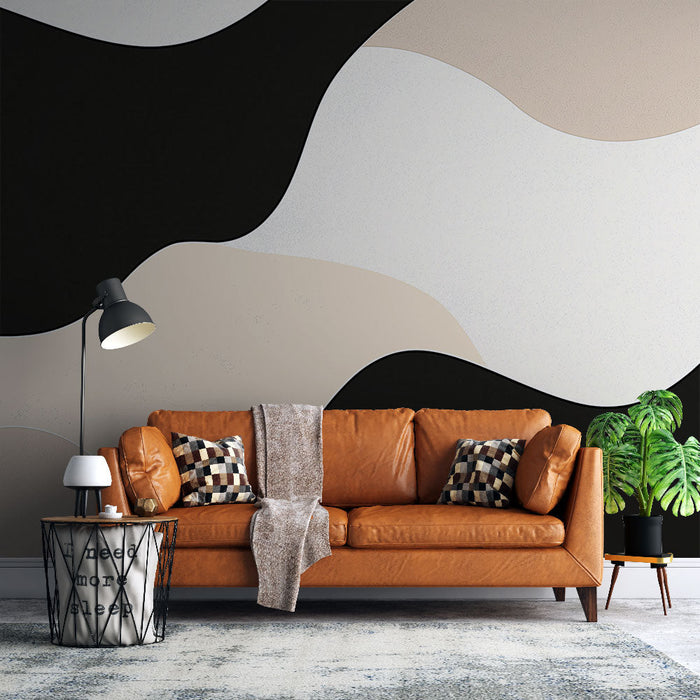 Mural Wallpaper abstract | Wavy patterns in black, white, and beige