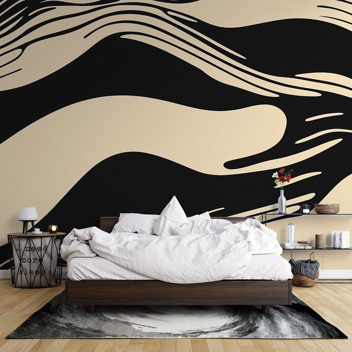 Mural Wallpaper Abstract | Wavy Patterns in Black and Beige