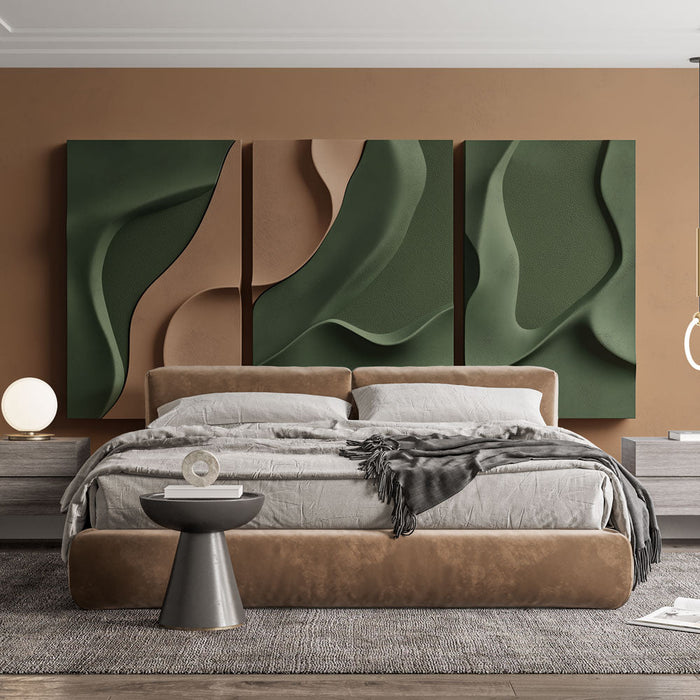 Abstraktne fototapeet | Lainelised mustrid rohelises ja beežis