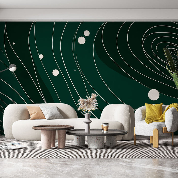 Tapeta abstraktní | Vlnité vzory v hluboké zelené a bílé