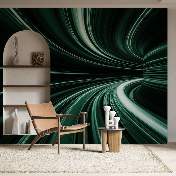 Falfestmény tapéta | Hullámos minták zöld és fekete színben