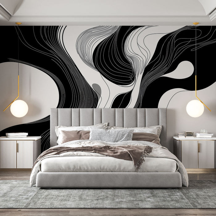 Mural Wallpaper black and white abstract | Fluid and artistic contemporary patterns