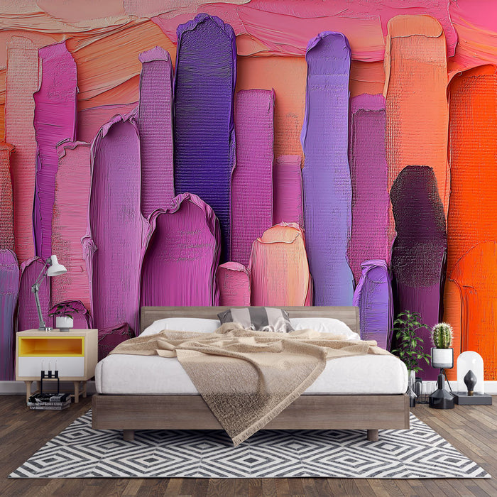 Mural Wallpaper | Colorful Landscape in Shades of Pink and Purple
