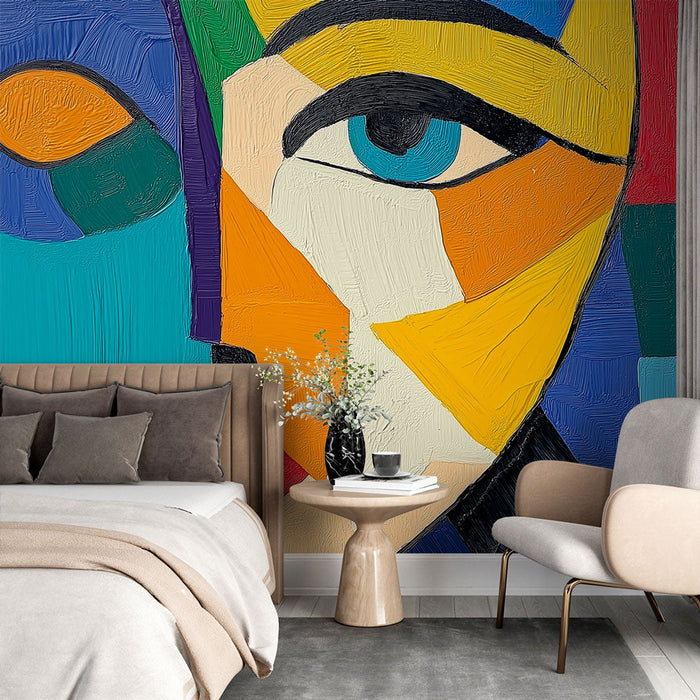 Foto Behang | Kleurrijk en geometrisch portret in rijke texturen