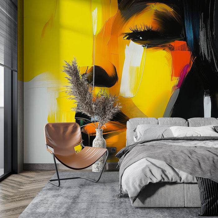 Foto Behang | Levendig portret in gele en zwarte tinten
