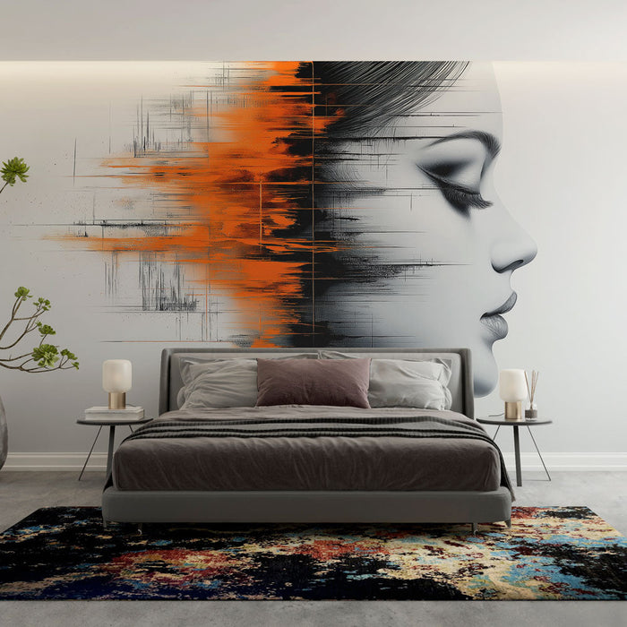 Carta da parati | Profilo femminile in sfumatura nera e arancione