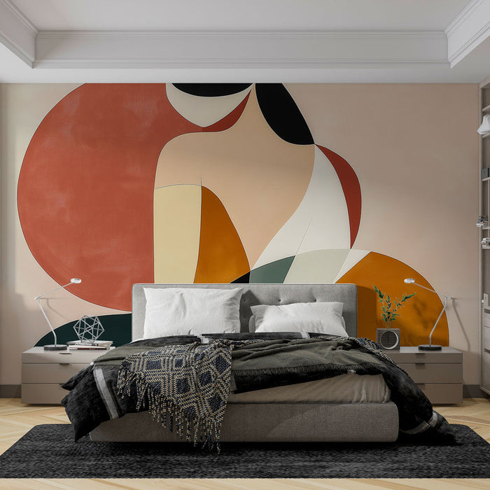 Mural Wallpaper | Female Silhouette with Colorful Shapes