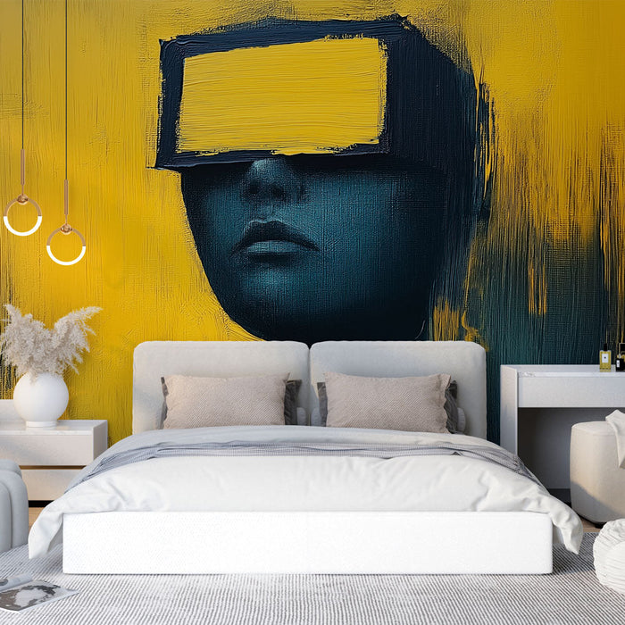 Carta da parati | Silhouette misteriosa su sfondo giallo e blu