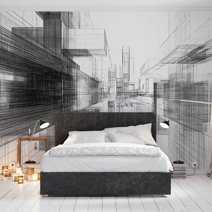 Falfestmény tapéta | Geometrikus szerkezet fekete-fehérben