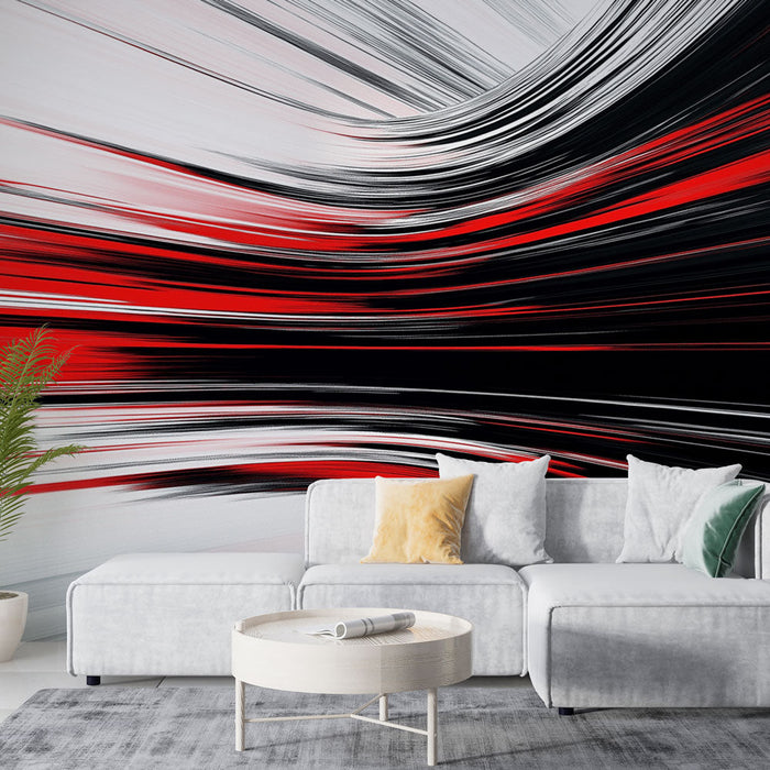 Papel pintado | Ondas dinámicas de rojo, negro y blanco